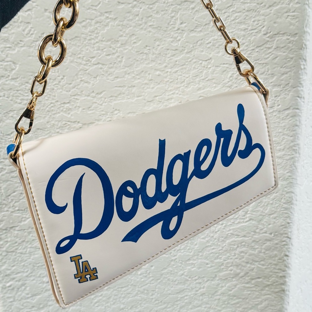 Hand painted LA Dodgers White, Blue, and Gold Purse